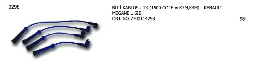 ÜNÜVAR 0298 Buji Kablosu 7700114298