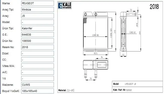KALE 0481812PA Kalorifer Radyatörü
