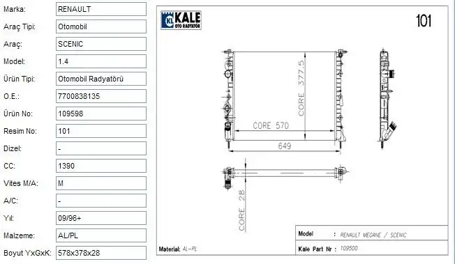 KALE 0519192AL Radyatör