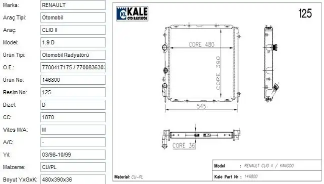 KALE 0534342PA Radyatör