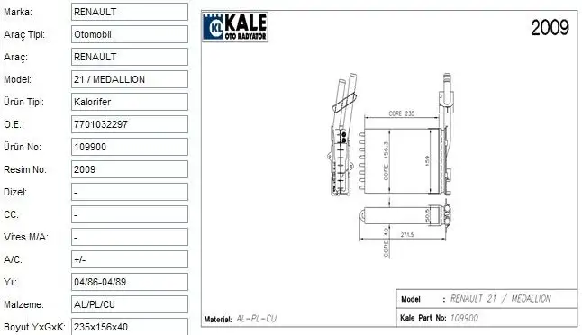 KALE 0584862AL Kalorifer Radyatörü