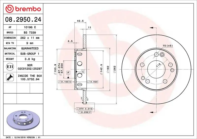 BREMBO 08.2950.24 Ön Fren Diski A2014211212