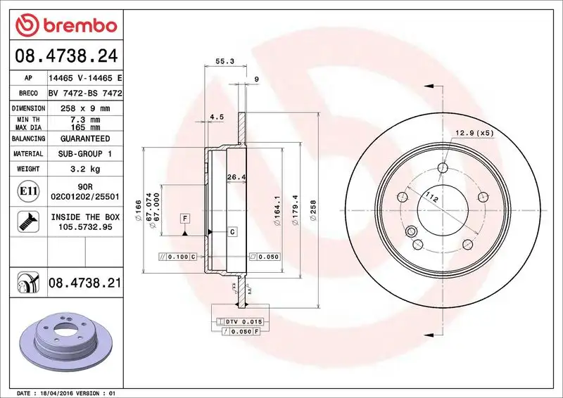 BREMBO 08.4738.21 Arka Fren Diski F3501110