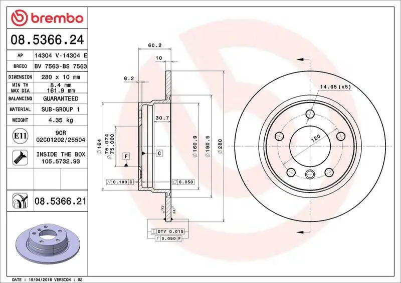 BREMBO 08.5366.21 Arka Fren Diski