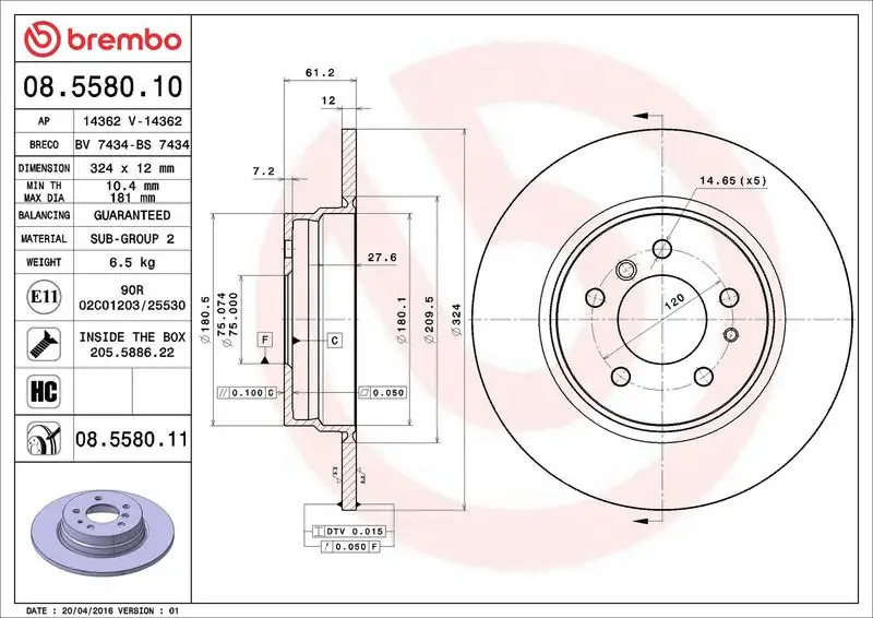 BREMBO 08.5580.11 Arka Fren Diski