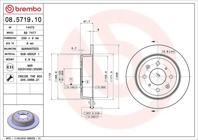 BREMBO 08.5719.10 Arka Fren Diski