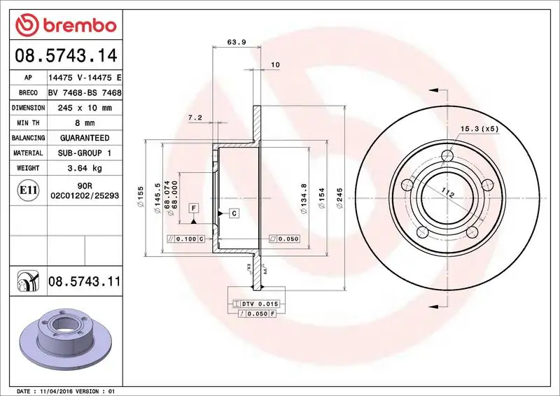 BREMBO 08.5743.11 Arka Fren Diski