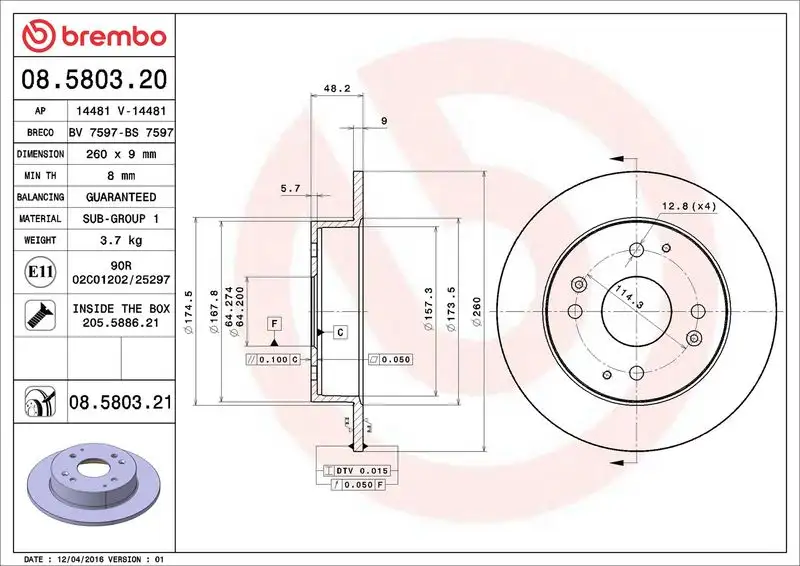 BREMBO 08.5803.21 Arka Fren Diski 42510S84A50