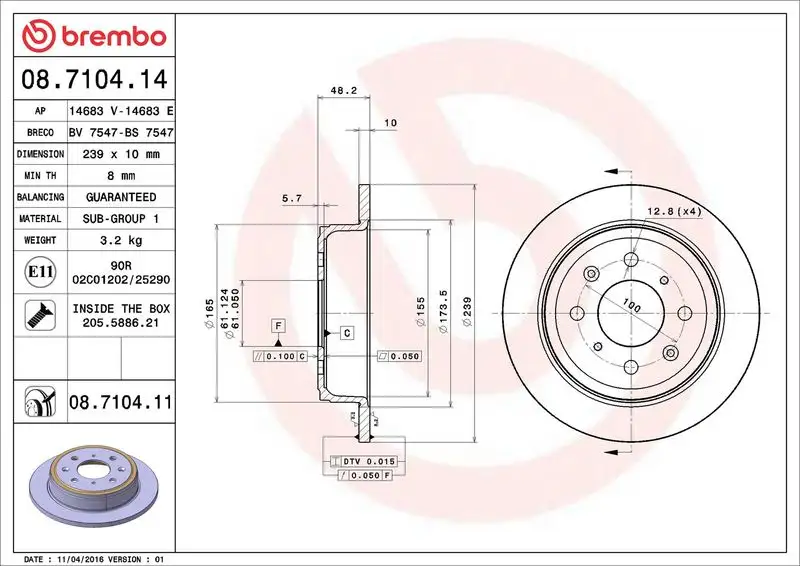 BREMBO 08.7104.14 Arka Fren Diski