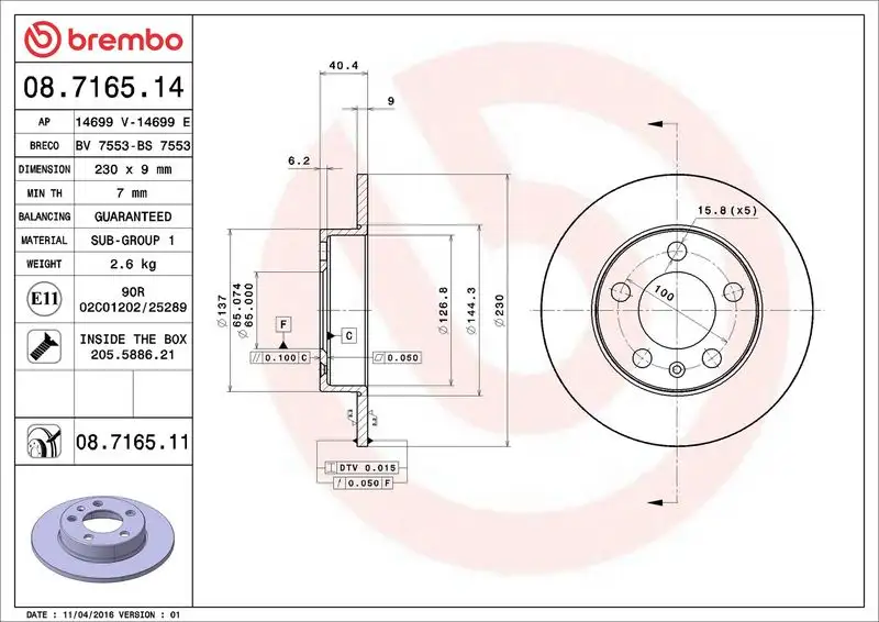 BREMBO 08.7165.11 Arka Fren Diski