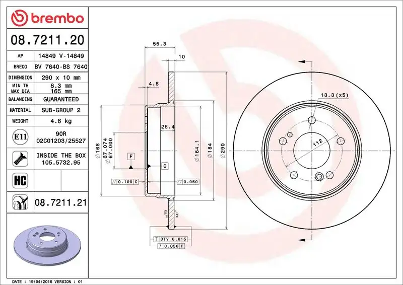BREMBO 08.7211.21 Arka Fren Diski