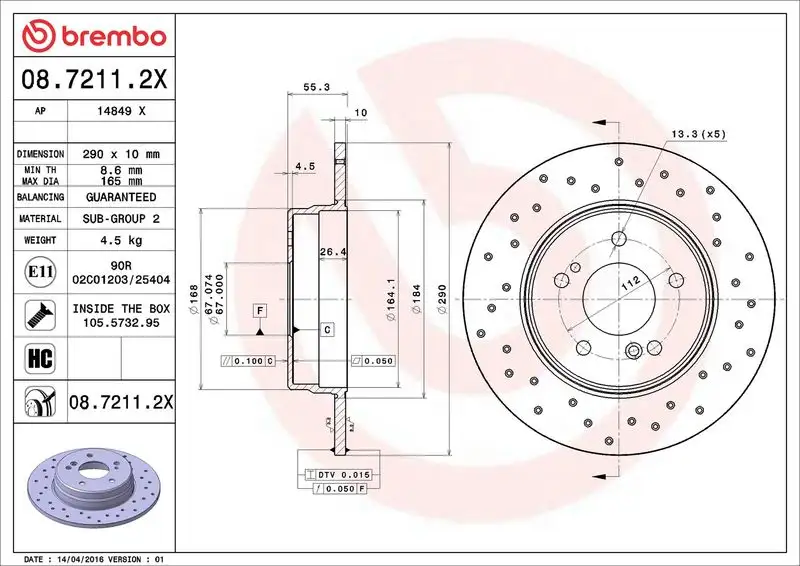 BREMBO 08.7211.2X Arka Fren Diski
