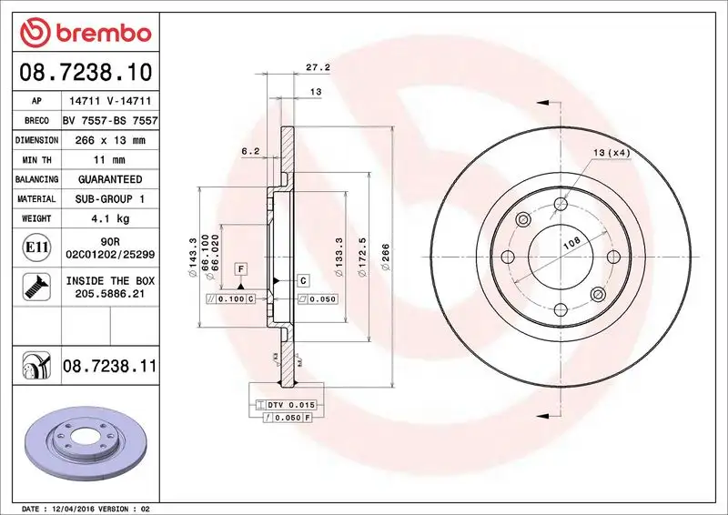 BREMBO 08.7238.11 Ön Fren Diski