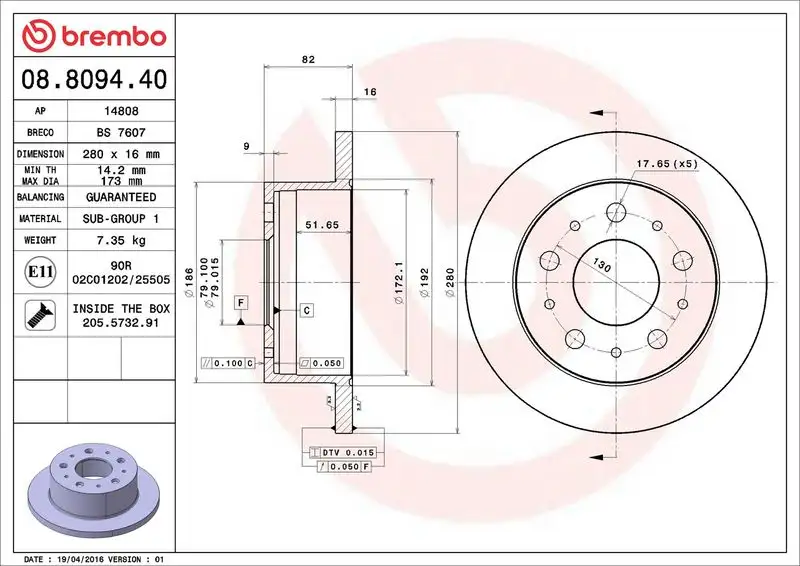 BREMBO 08.8094.40 Arka Fren Diski