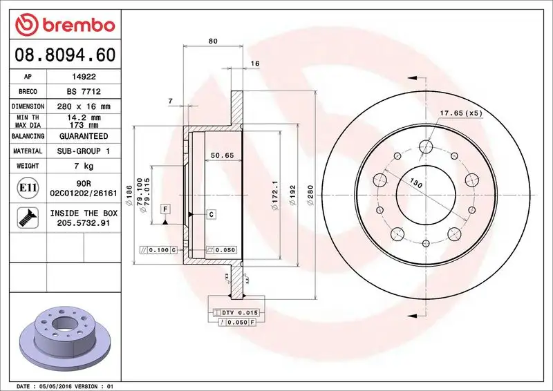 BREMBO 08.8094.60 Arka Fren Diski