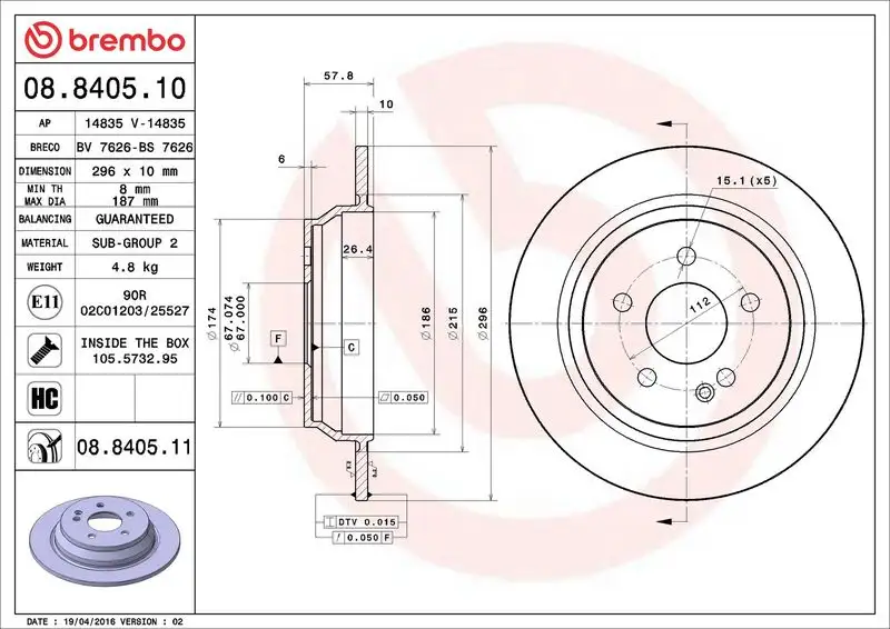 BREMBO 08.8405.11 Arka Fren Diski A6364230112