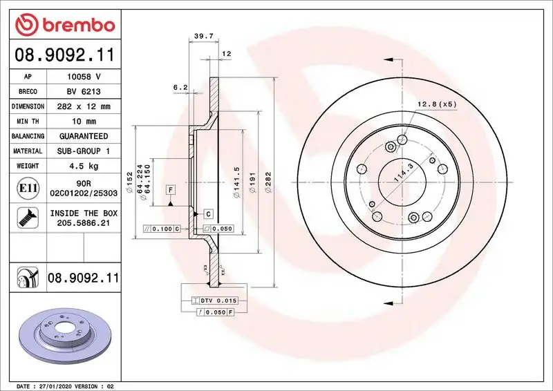 BREMBO 08.9092.11 Arka Fren Diski 45251S2R000