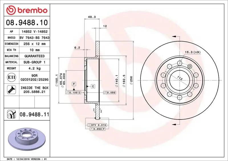 BREMBO 08.9488.11 Arka Fren Diski