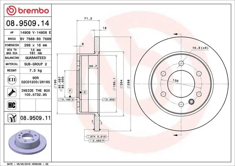 BREMBO 08.9509.14 Arka Fren Diski
