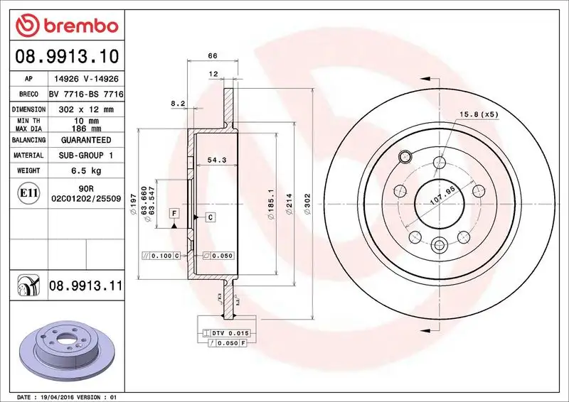 BREMBO 08.9913.11 Arka Fren Diski LR001018