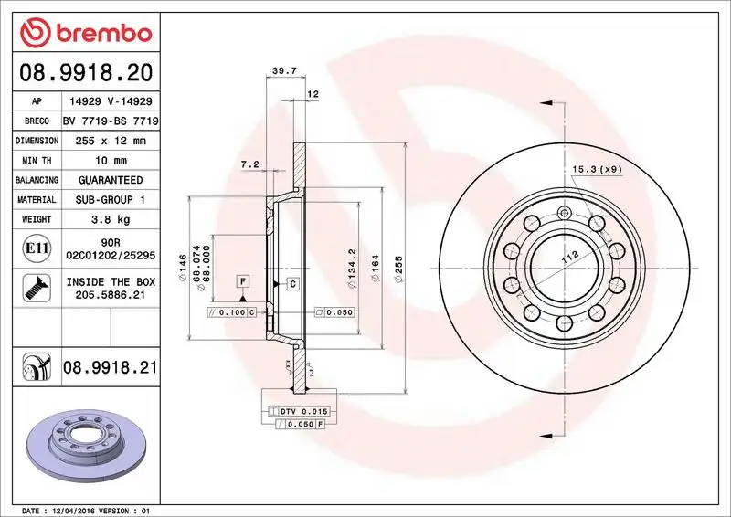 BREMBO 08.9918.21 Arka Fren Diski