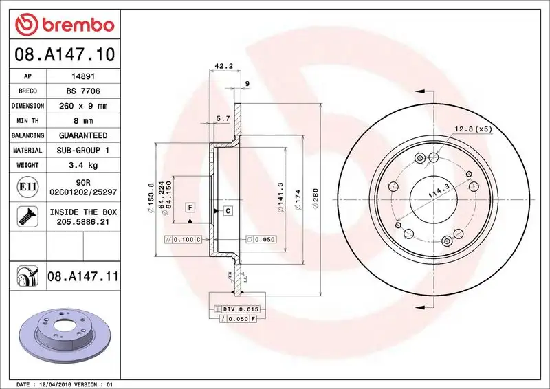 BREMBO 08.A147.10 Arka Fren Diski