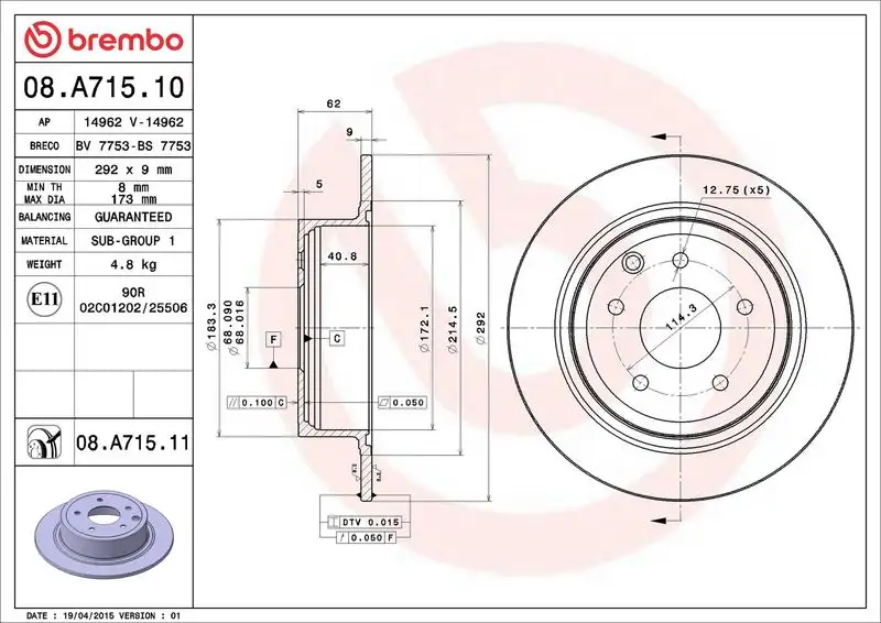 BREMBO 08.A715.11 Arka Fren Diski
