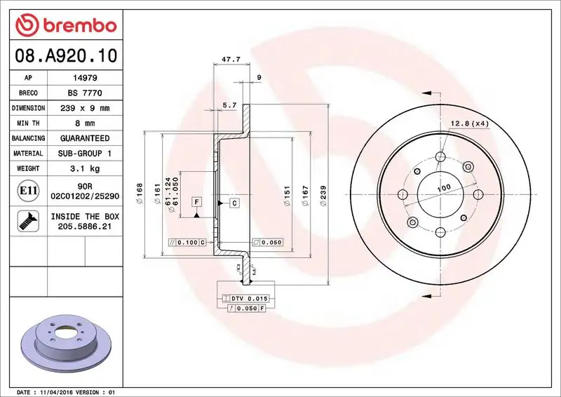BREMBO 08.A920.10 Arka Fren Diski