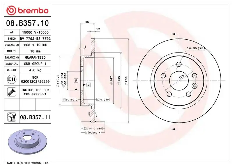 BREMBO 08.B357.10 Arka Fren Diski