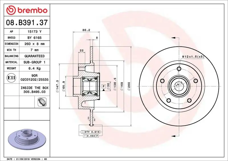BREMBO 08.B391.37 Arka Fren Diski 432006609R