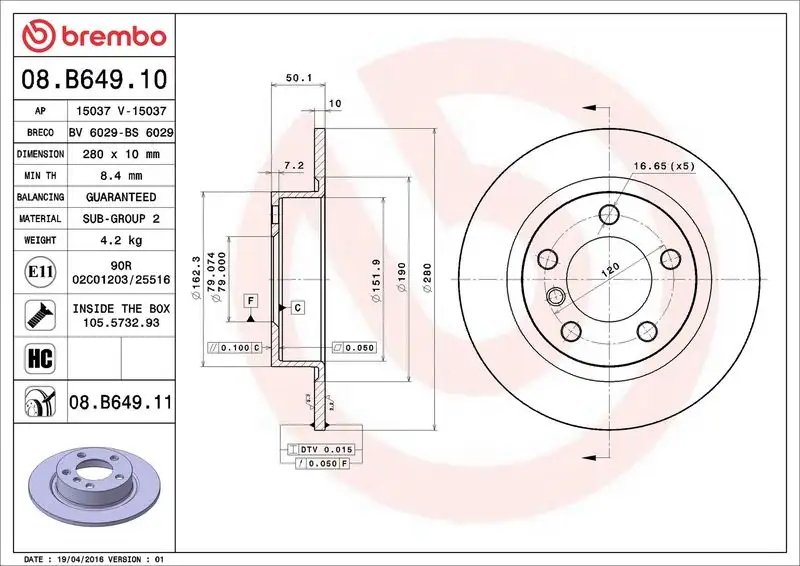 BREMBO 08.B649.10 Arka Fren Diski 34219811539