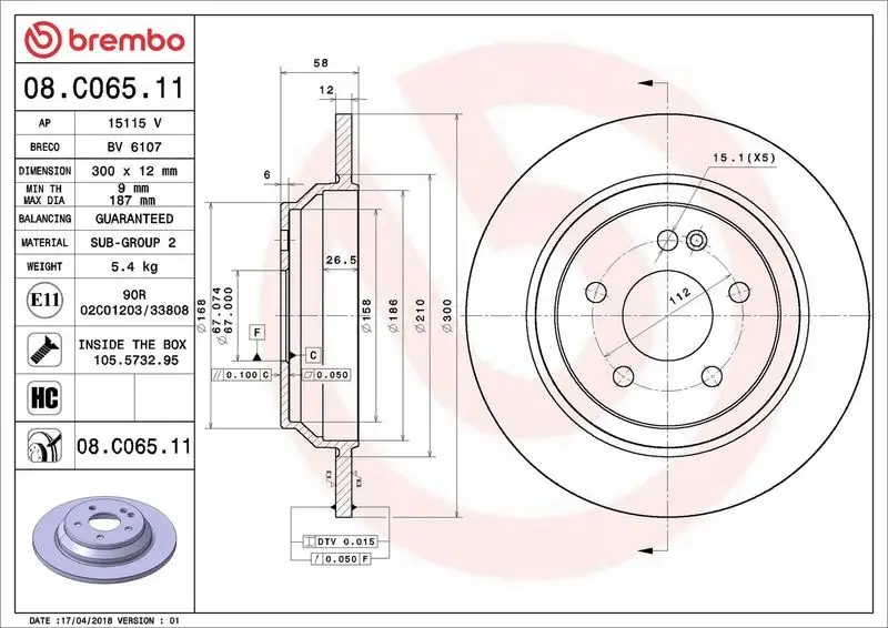 BREMBO 08.C065.11 Arka Fren Diski A4474230412