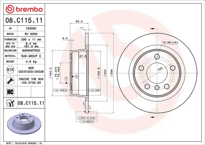 BREMBO 08.C115.11 Arka Fren Diski 34216792225