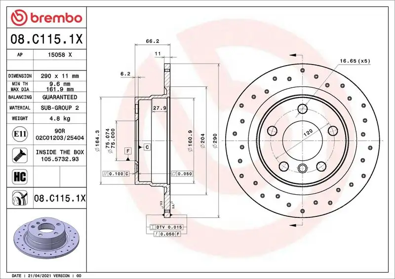 BREMBO 08.C115.1X Arka Fren Diski 34216792225