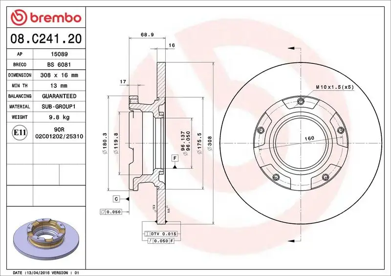 BREMBO 08.C241.20 Arka Fren Diski