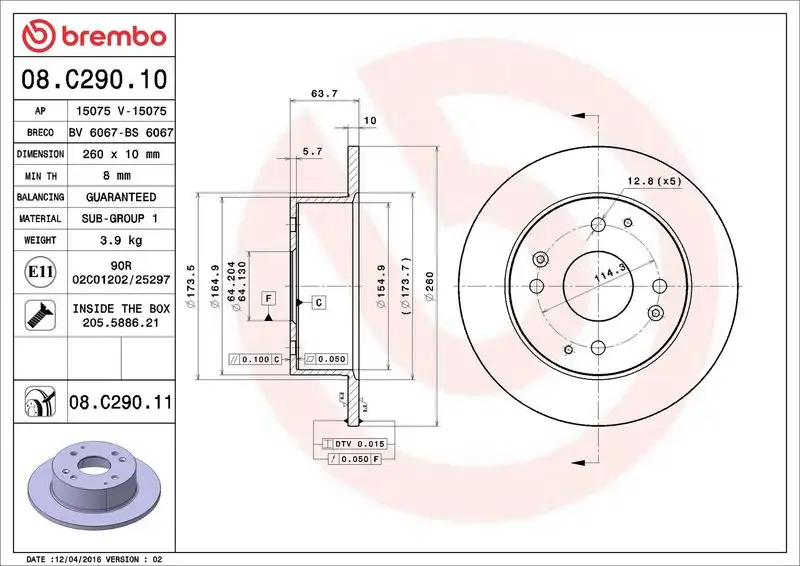 BREMBO 08.C290.11 Arka Fren Diski