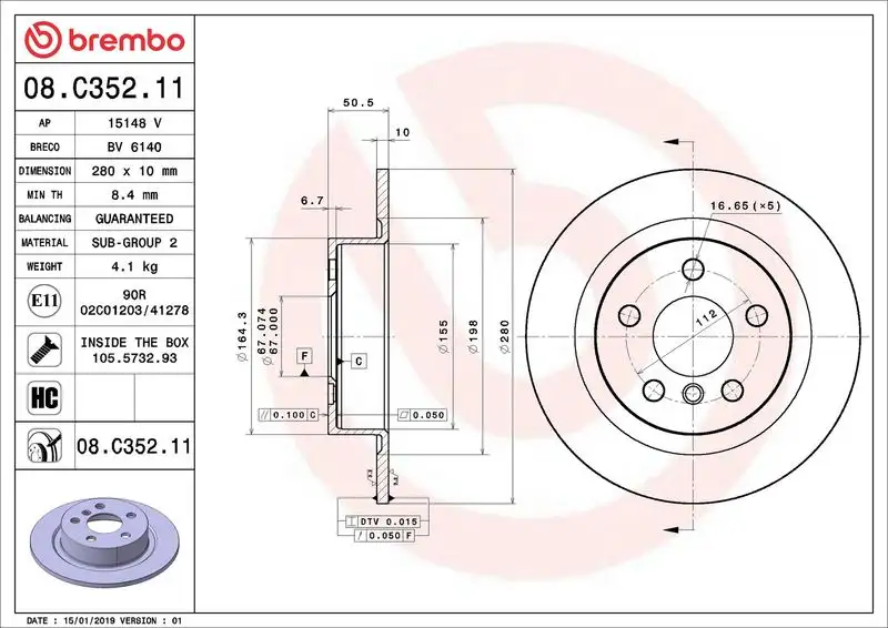 BREMBO 08.C352.11 Arka Fren Diski
