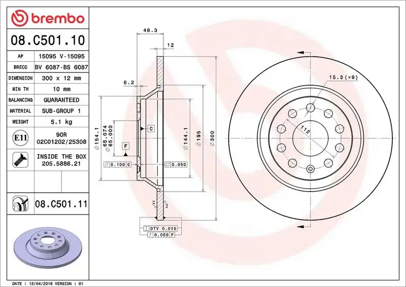 BREMBO 08.C501.11 Arka Fren Diski