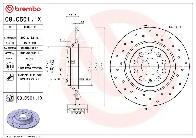 BREMBO 08.C501.1X Arka Fren Diski