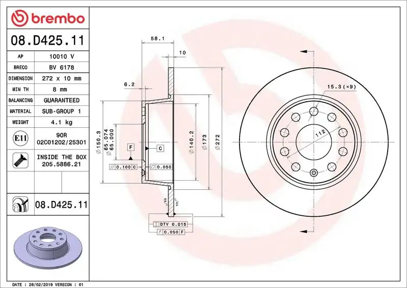 BREMBO 08.D425.11 Arka Fren Diski