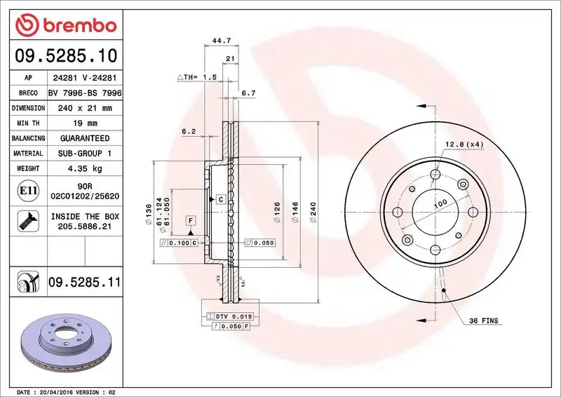 BREMBO 09.5285.10 Ön Fren Diski
