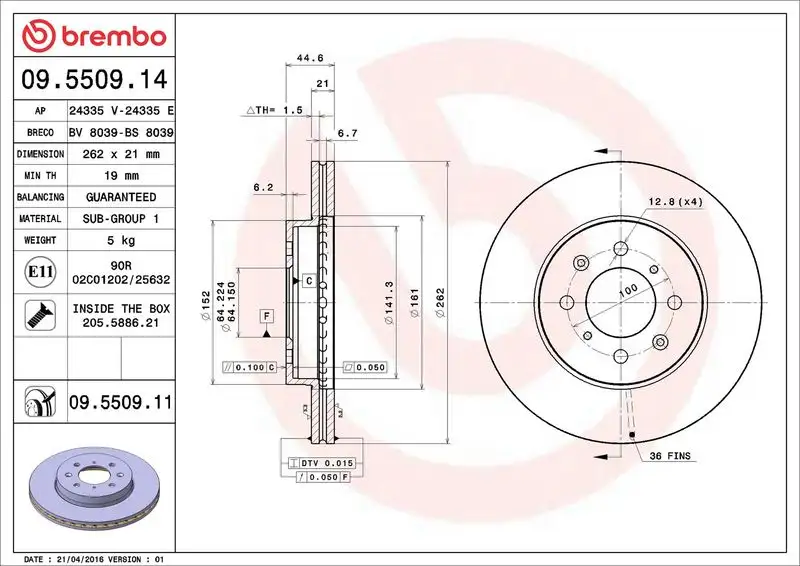 BREMBO 09.5509.14 Ön Fren Diski