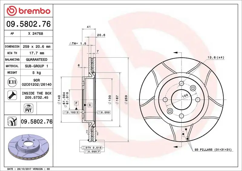 BREMBO 09.5802.76 Ön Fren Diski