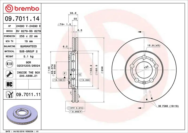 BREMBO 09.7011.11 Ön Fren Diski