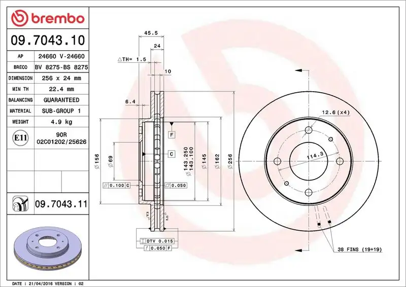 BREMBO 09.7043.10 Ön Fren Diski
