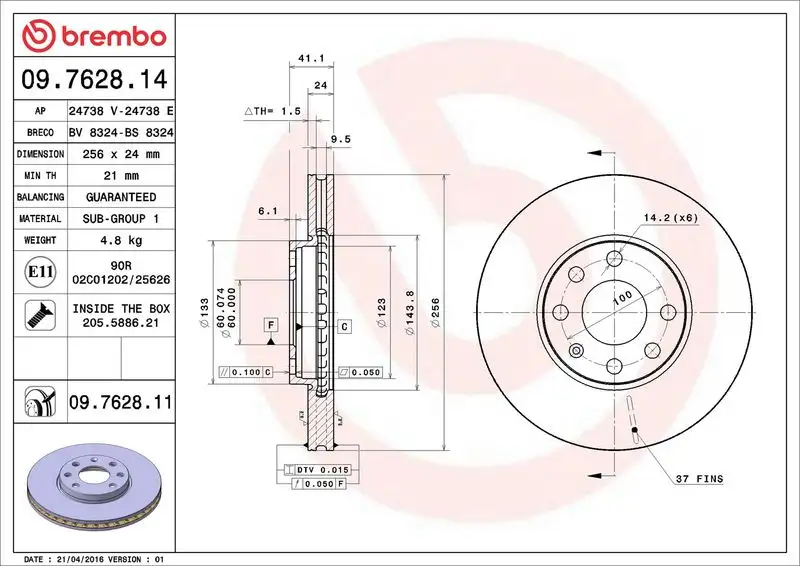 BREMBO 09.7628.14 Ön Fren Diski