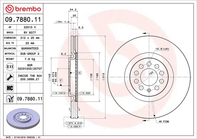 BREMBO 09.7880.11 Ön Fren Diski 8N0615301A