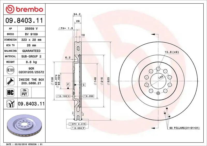 BREMBO 09.8403.11 Ön Fren Diski 1ML615301