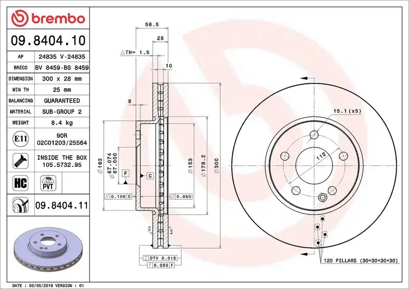 BREMBO 09.8404.10 Ön Fren Diski