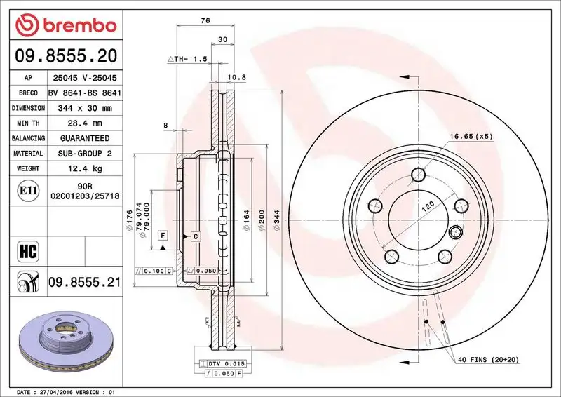 BREMBO 09.8555.21 Ön Fren Diski SDB000201